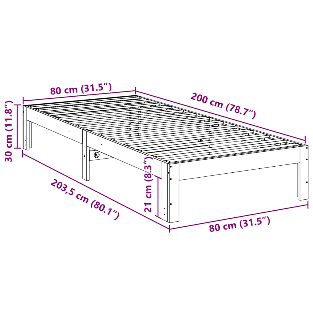 Bed Frame without Mattress 80x200 cm Solid Wood Pine