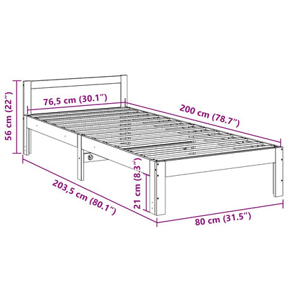 Bed Frame without Mattress 80x200 cm Solid Wood Pine