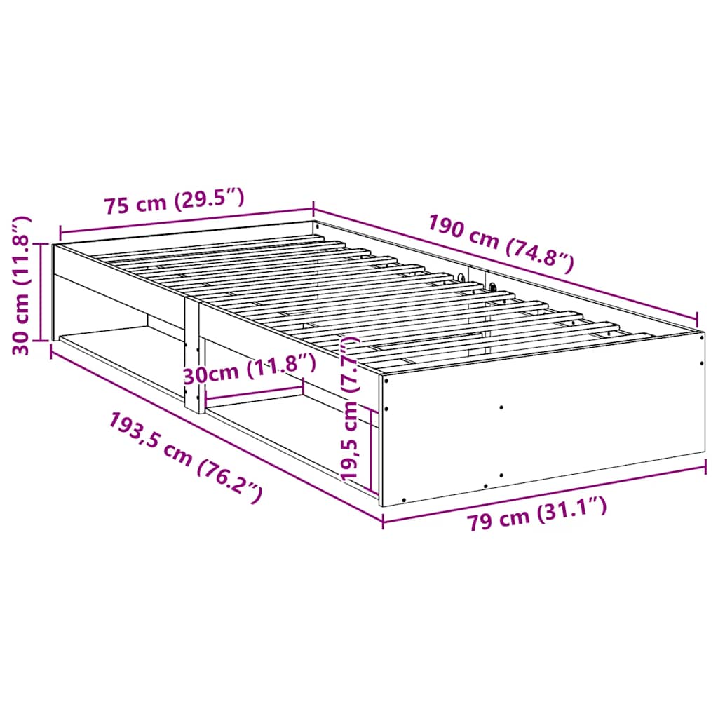 Day Bed without Mattress 75x190 cm Solid Wood Pine
