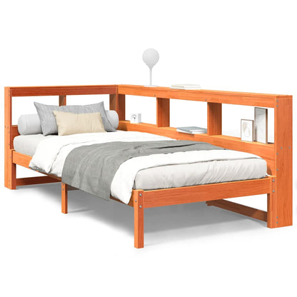 Solid Pine Wax Brown Bookcase Bed Frame 75x190 cm (No Mattress)