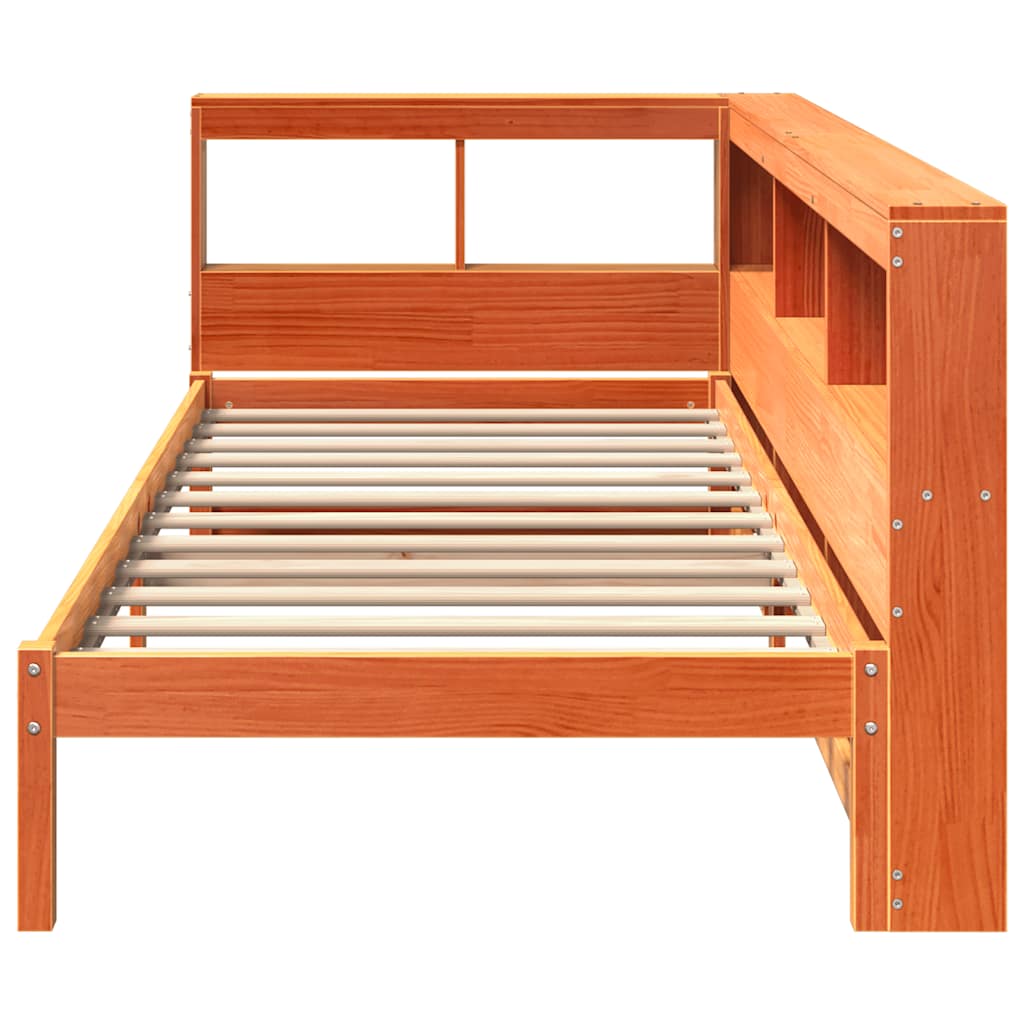 Solid Pine Wax Brown Bookcase Bed Frame 75x190 cm (No Mattress)