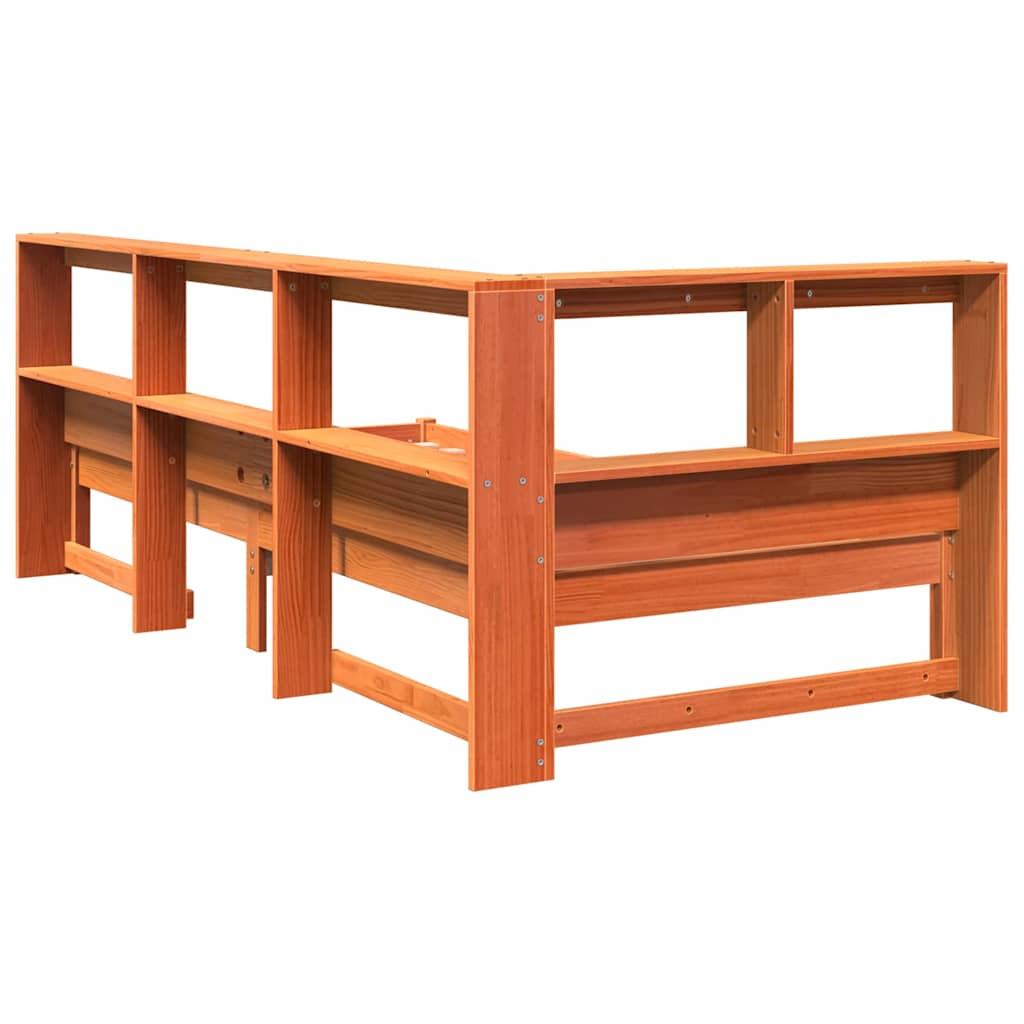 Solid Pine Wax Brown Bookcase Bed Frame 75x190 cm (No Mattress)