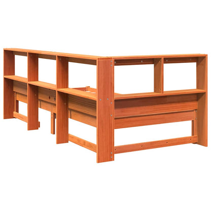 Solid Pine Wax Brown Bookcase Bed Frame 75x190 cm (No Mattress)