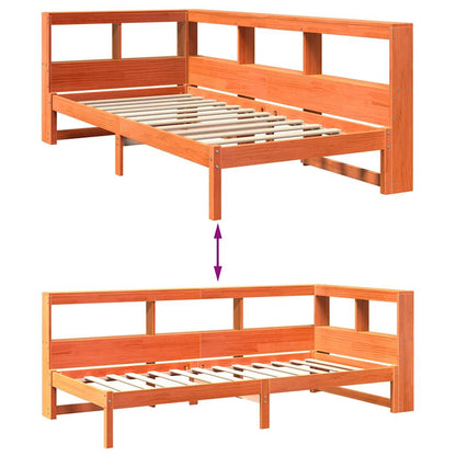 Solid Pine Wax Brown Bookcase Bed Frame 75x190 cm (No Mattress)