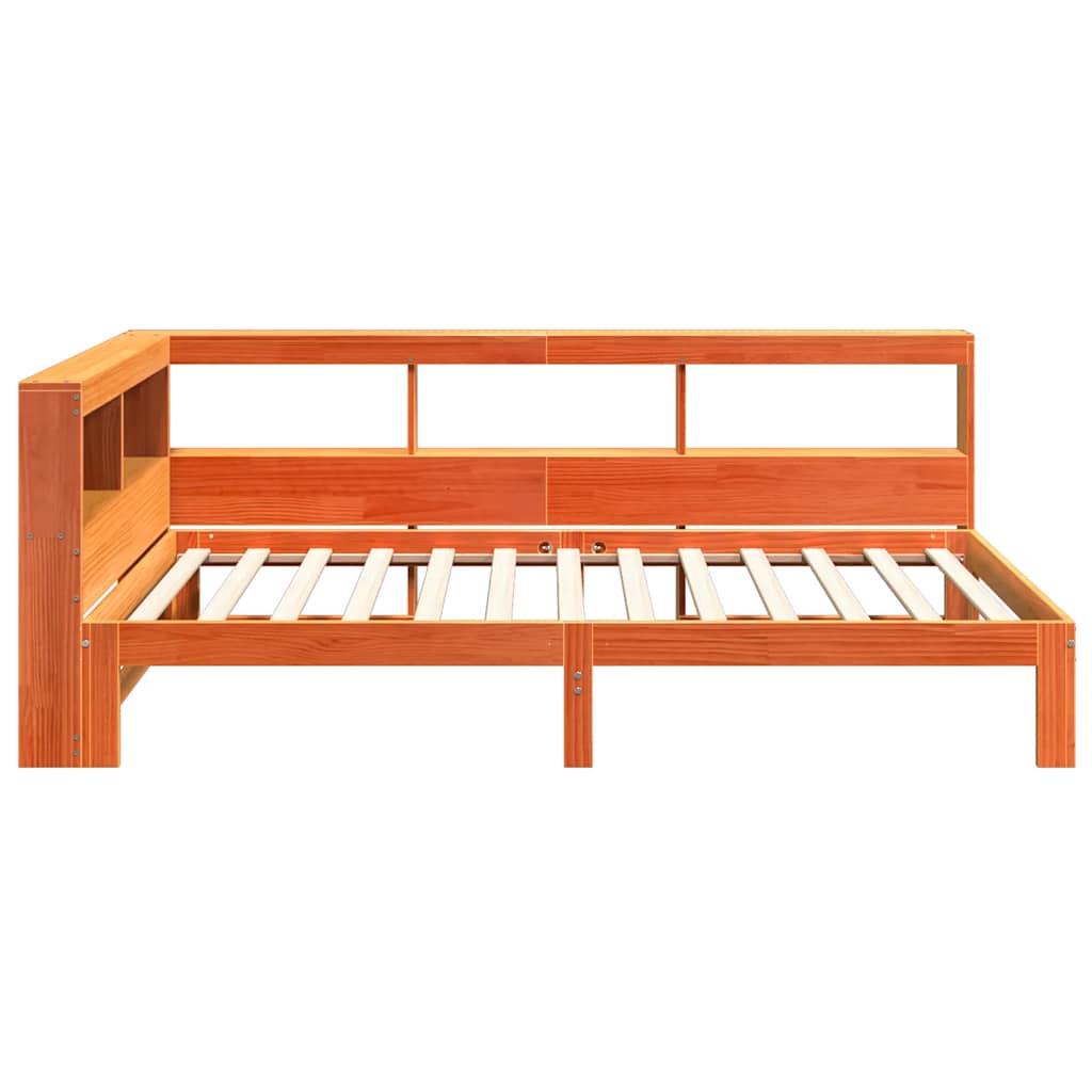 Solid Pine Wax Brown Bookcase Bed Frame 75x190 cm - No Mattress