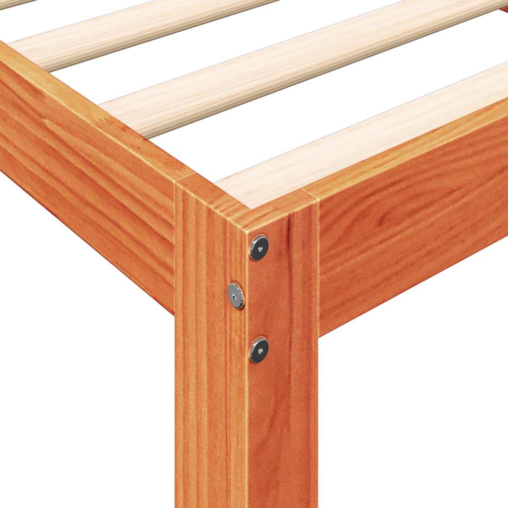 Solid Pine Wax Brown Bookcase Bed Frame 75x190 cm - No Mattress