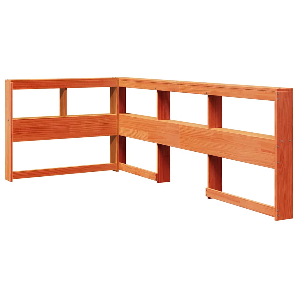 Solid Pine Wood Bookcase Bed Frame, Wax Brown, 75x190 cm