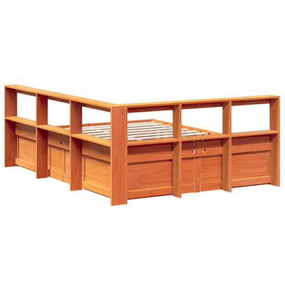 Wax Brown Solid Pine Bookcase Bed 150x200cm (No Mattress)