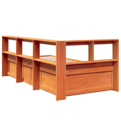 Wax Brown Solid Pine Bookcase Bed Frame 75x190cm - No Mattress