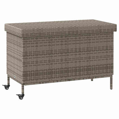 Grey Poly Rattan Garden Storage Box with Wheels 110x55x73 cm