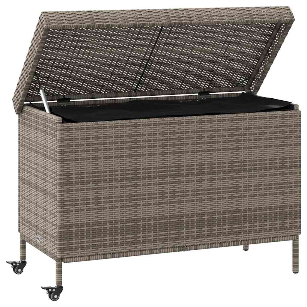 Grey Poly Rattan Garden Storage Box with Wheels 110x55x73 cm