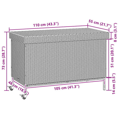 Grey Poly Rattan Garden Storage Box with Wheels 110x55x73 cm