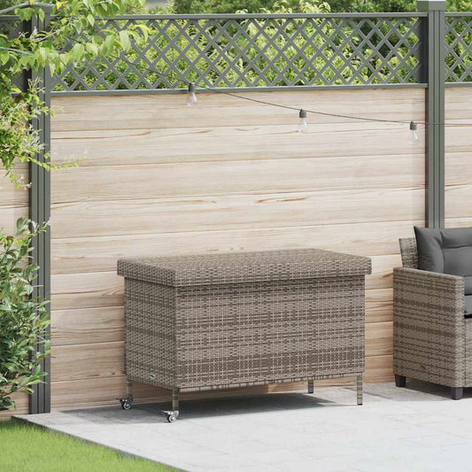 Grey Poly Rattan Garden Storage Box with Wheels 110x55x73 cm