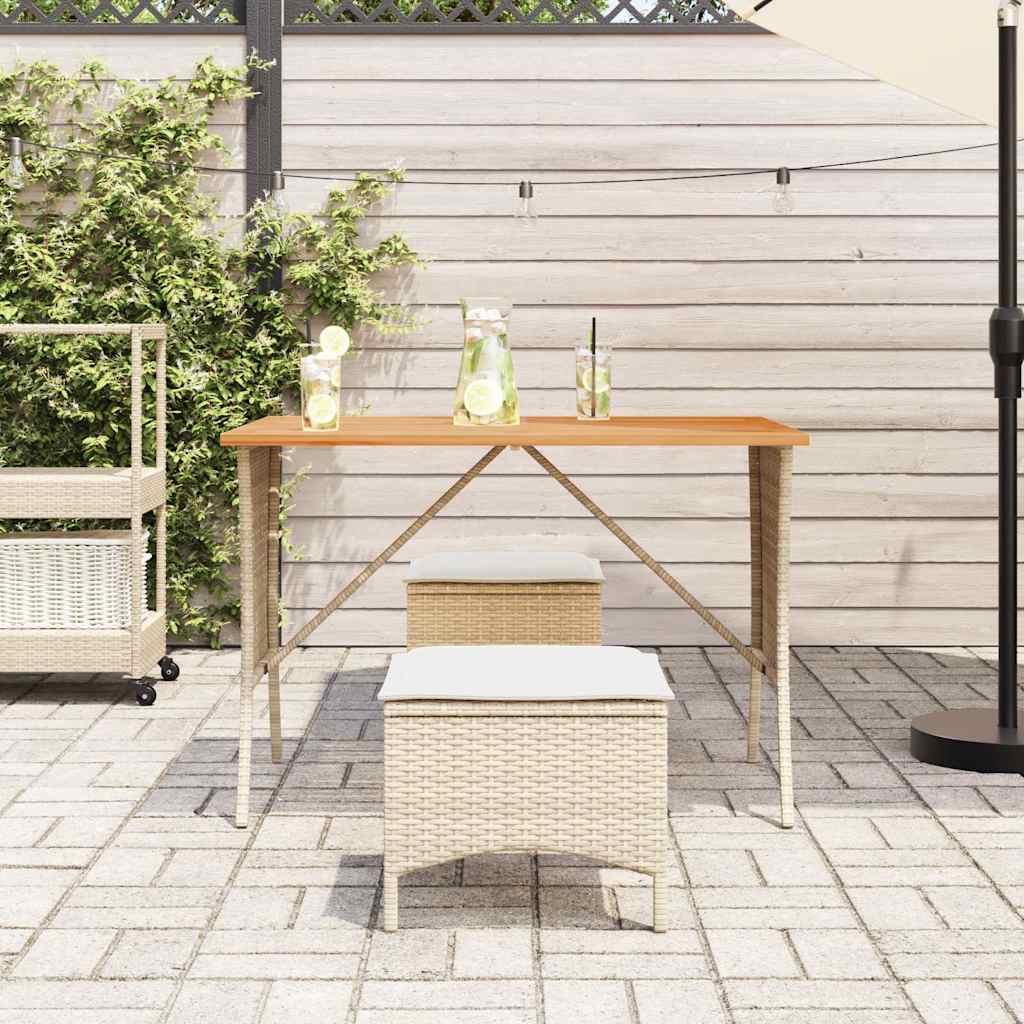 Garden Table with Acacia Wood Top Beige 105x75x72 cm Poly Rattan