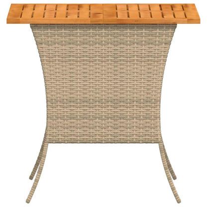Garden Table with Acacia Wood Top Beige 105x75x72 cm Poly Rattan