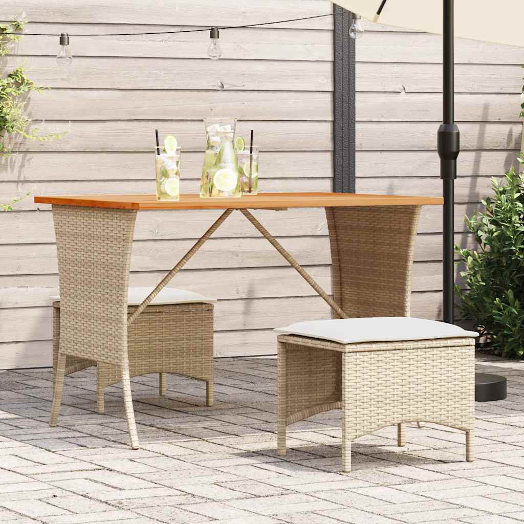 Garden Table with Acacia Wood Top Beige 105x75x72 cm Poly Rattan