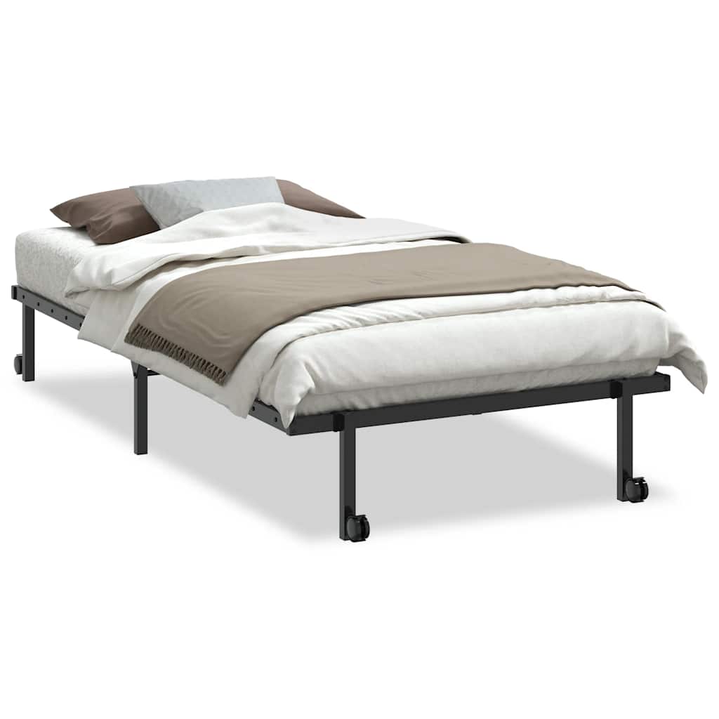 Foldable Black Steel Bed Frame 100x190 cm - Mattress Not Included
