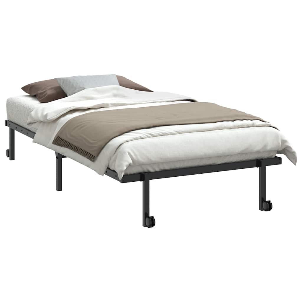 Foldable Black Steel Bed Frame 100x190 cm - Mattress Not Included