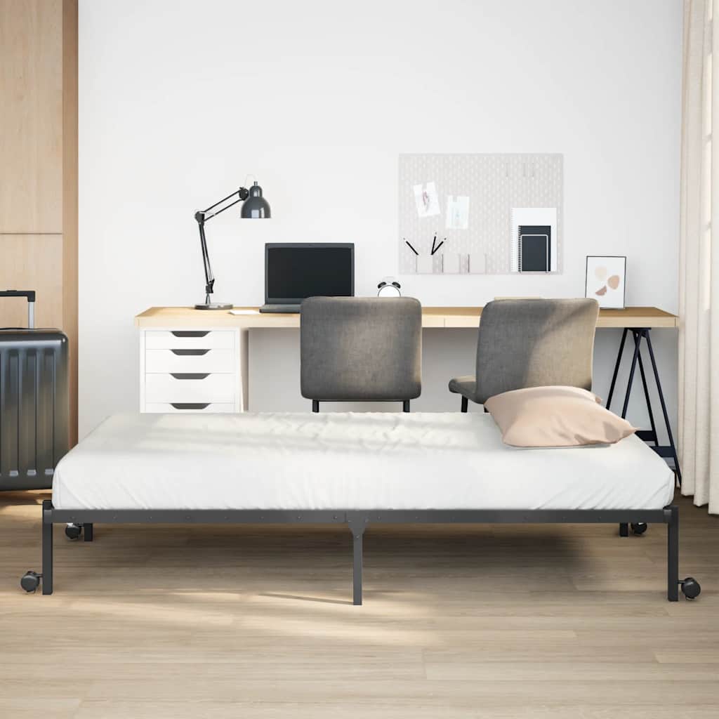 Foldable Black Steel Bed Frame 100x190 cm - Mattress Not Included