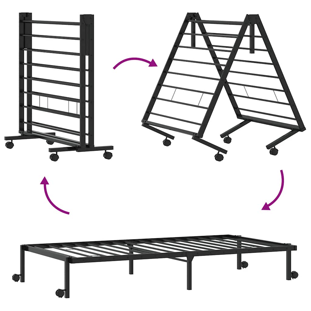 Foldable Black Steel Bed Frame 100x190 cm - Mattress Not Included
