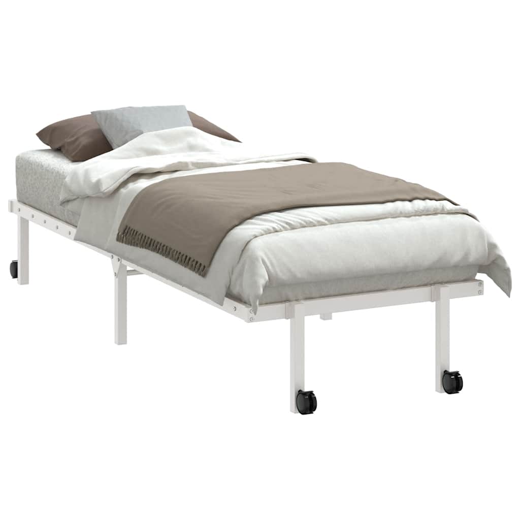 Foldable White Steel Bed Frame 75x190 cm - No Mattress Included