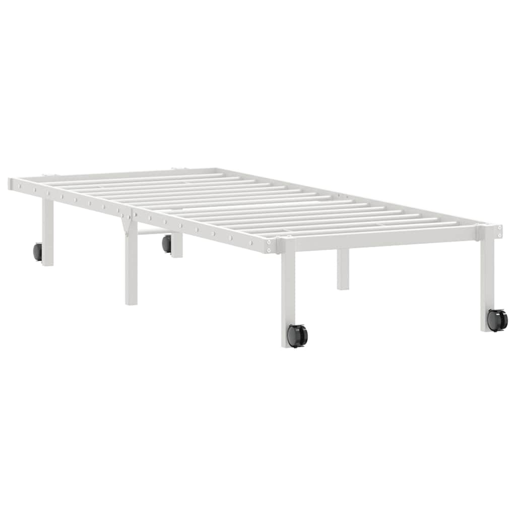 Foldable White Steel Bed Frame 75x190 cm - No Mattress Included