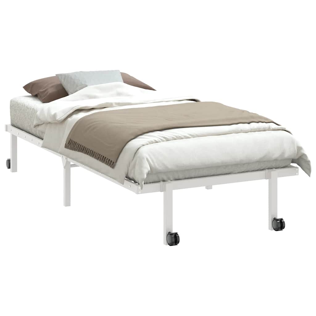 Foldable White Steel Bed Frame 90x190 cm - No Mattress Included