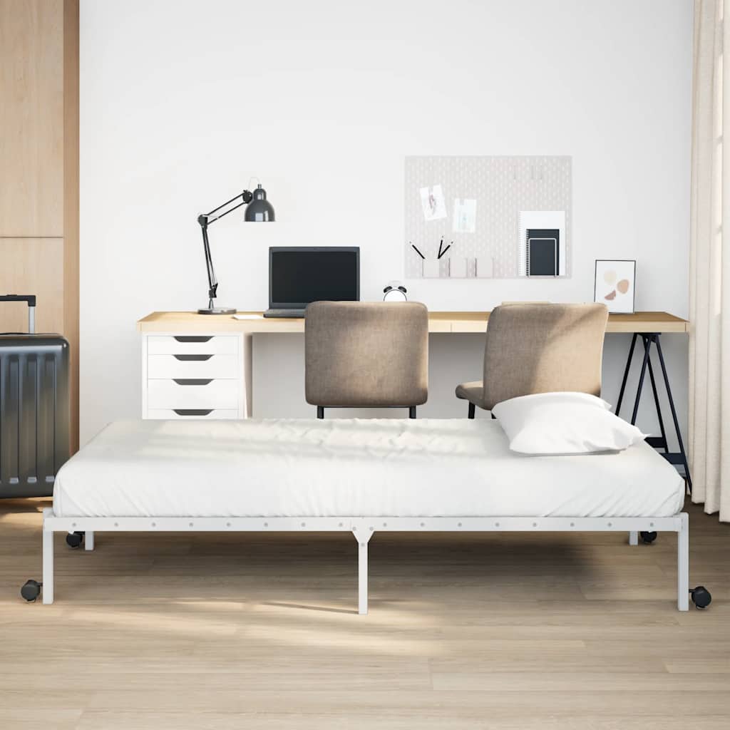 Foldable White Steel Bed Frame 90x190 cm - No Mattress Included