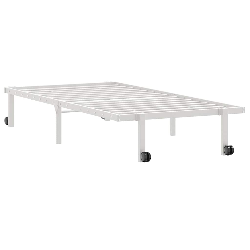 Foldable White Steel Bed Frame 90x190 cm - No Mattress Included