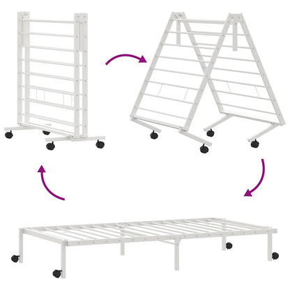 Foldable White Steel Bed Frame 90x190 cm - No Mattress Included