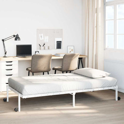 Foldable White Steel Bed Frame 90x190 cm - No Mattress Included