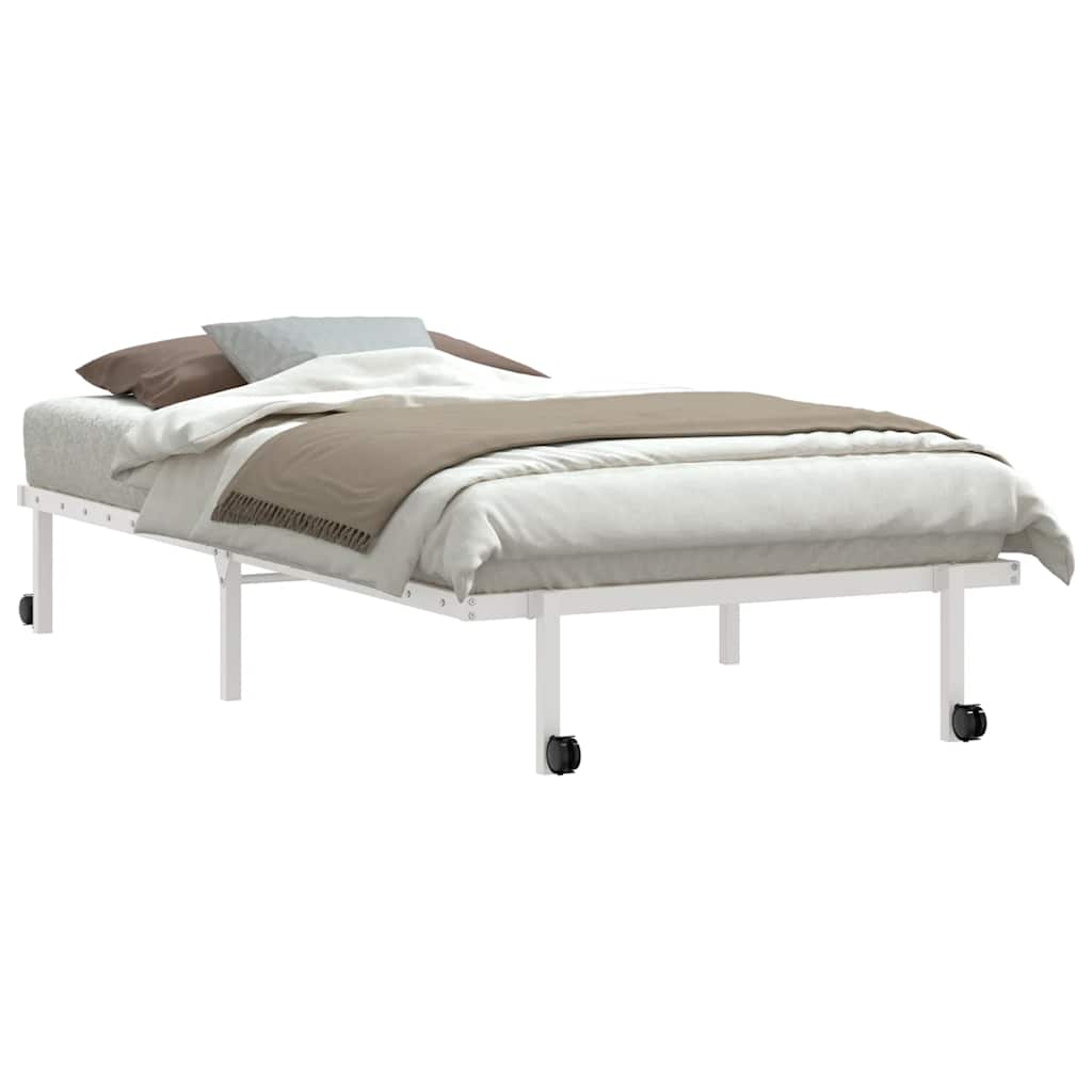 Foldable Steel Bed Frame, White, 100x190 cm (Mattress Not Included)