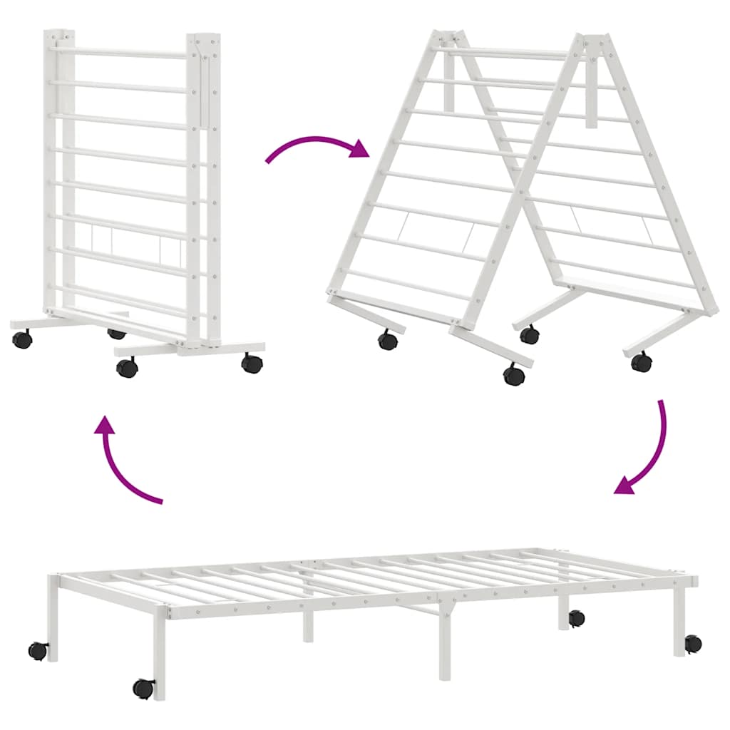 Foldable Steel Bed Frame, White, 100x190 cm (Mattress Not Included)