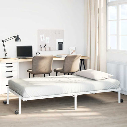 Foldable Steel Bed Frame, White, 100x190 cm (Mattress Not Included)