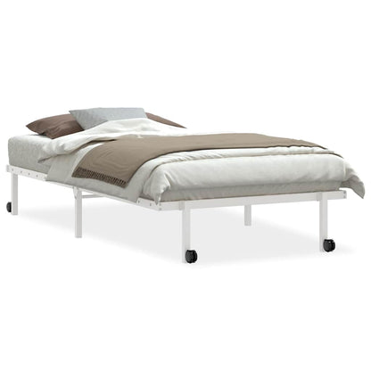 Foldable Steel Bed Frame in White | 107x203 cm | No Mattress