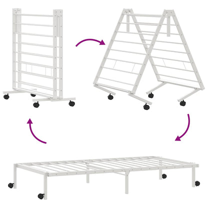 Foldable Steel Bed Frame in White | 107x203 cm | No Mattress