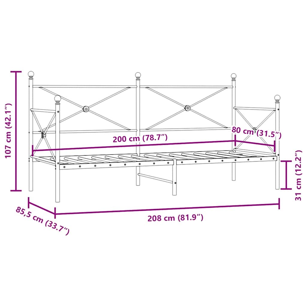 Black Steel Day Bed Frame 80x200 cm - Mattress Not Included