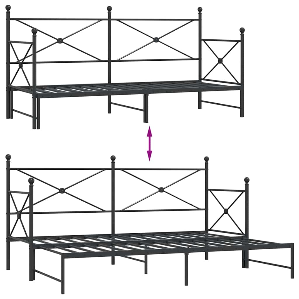 Daybed with Trundle without Mattress Black 75x190 cm Steel