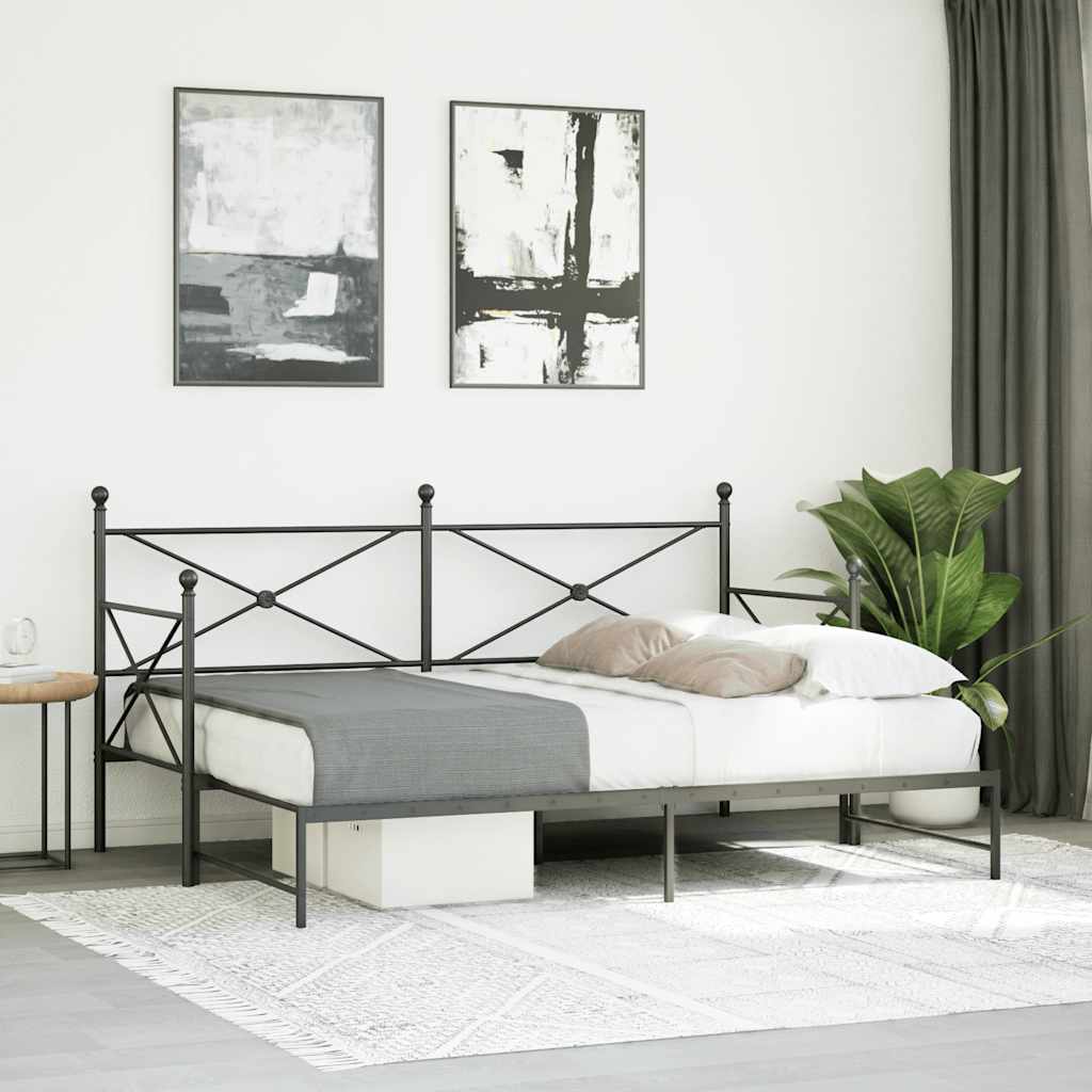 Daybed with Trundle without Mattress Black 90x190 cm Steel
