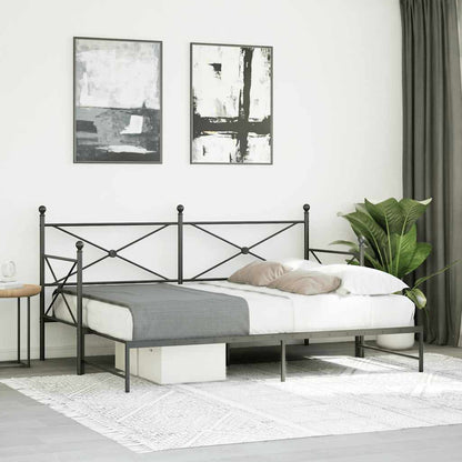 Daybed with Trundle without Mattress Black 90x190 cm Steel