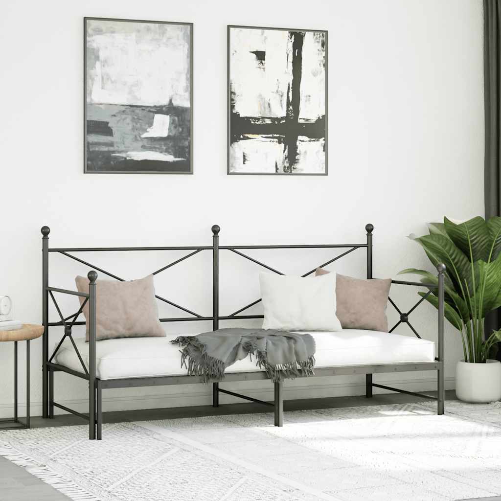 Daybed with Trundle without Mattress Black 90x190 cm Steel