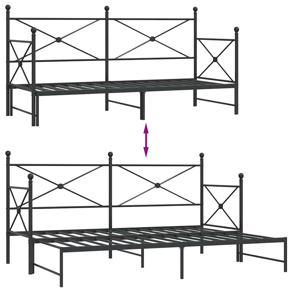 Black Steel Daybed with Trundle - 90x200 cm (No Mattress)