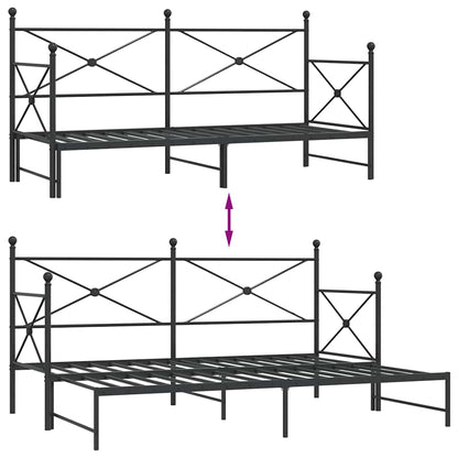 Black Steel Daybed with Trundle - 90x200 cm (No Mattress)