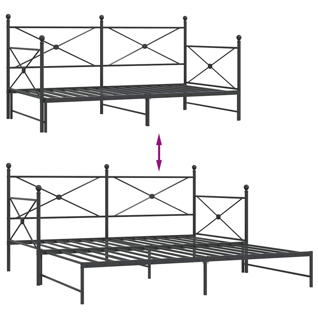 Daybed with Trundle without Mattress Black 100x190 cm Steel