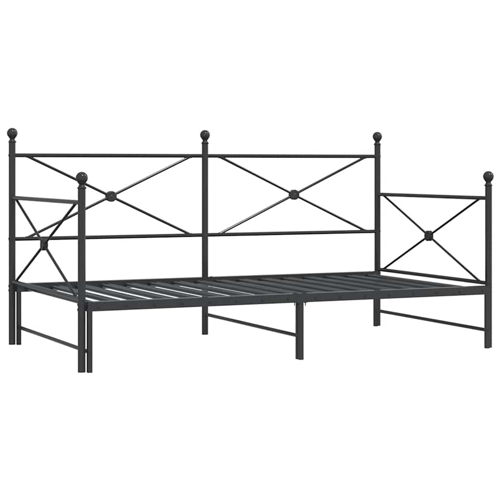 Black Steel Daybed with Trundle - 100x200 cm, No Mattress Included