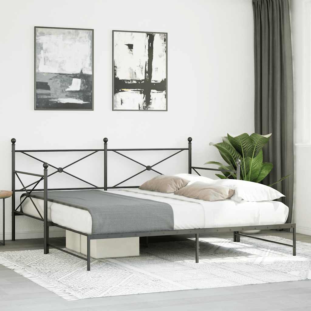 Black Steel Daybed with Trundle - 100x200 cm, No Mattress Included