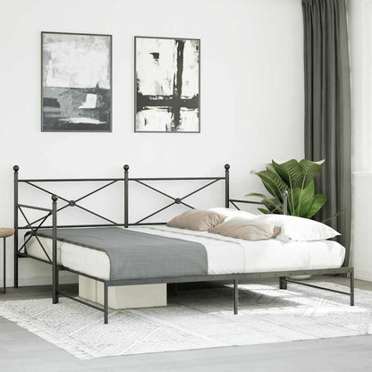 Black Steel Daybed with Trundle - 100x200 cm, No Mattress Included