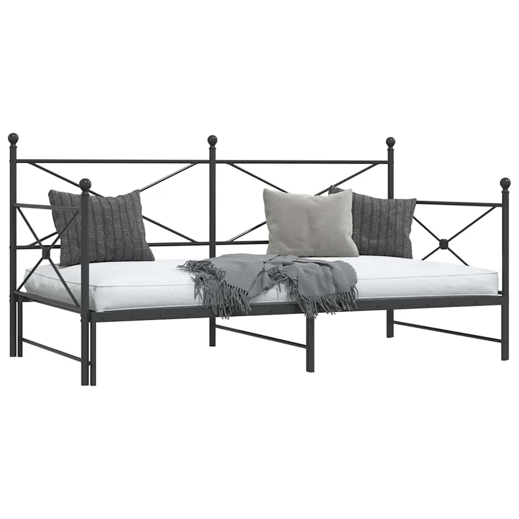 Black Steel Daybed with Trundle - 100x200 cm, No Mattress Included