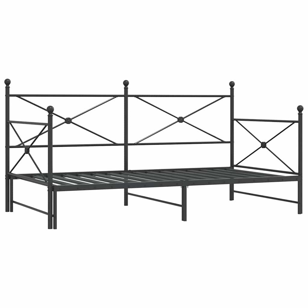 Black Steel Daybed with Trundle, No Mattress, 107x203 cm