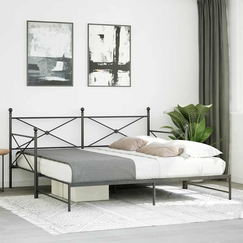 Black Steel Daybed with Trundle, No Mattress, 107x203 cm